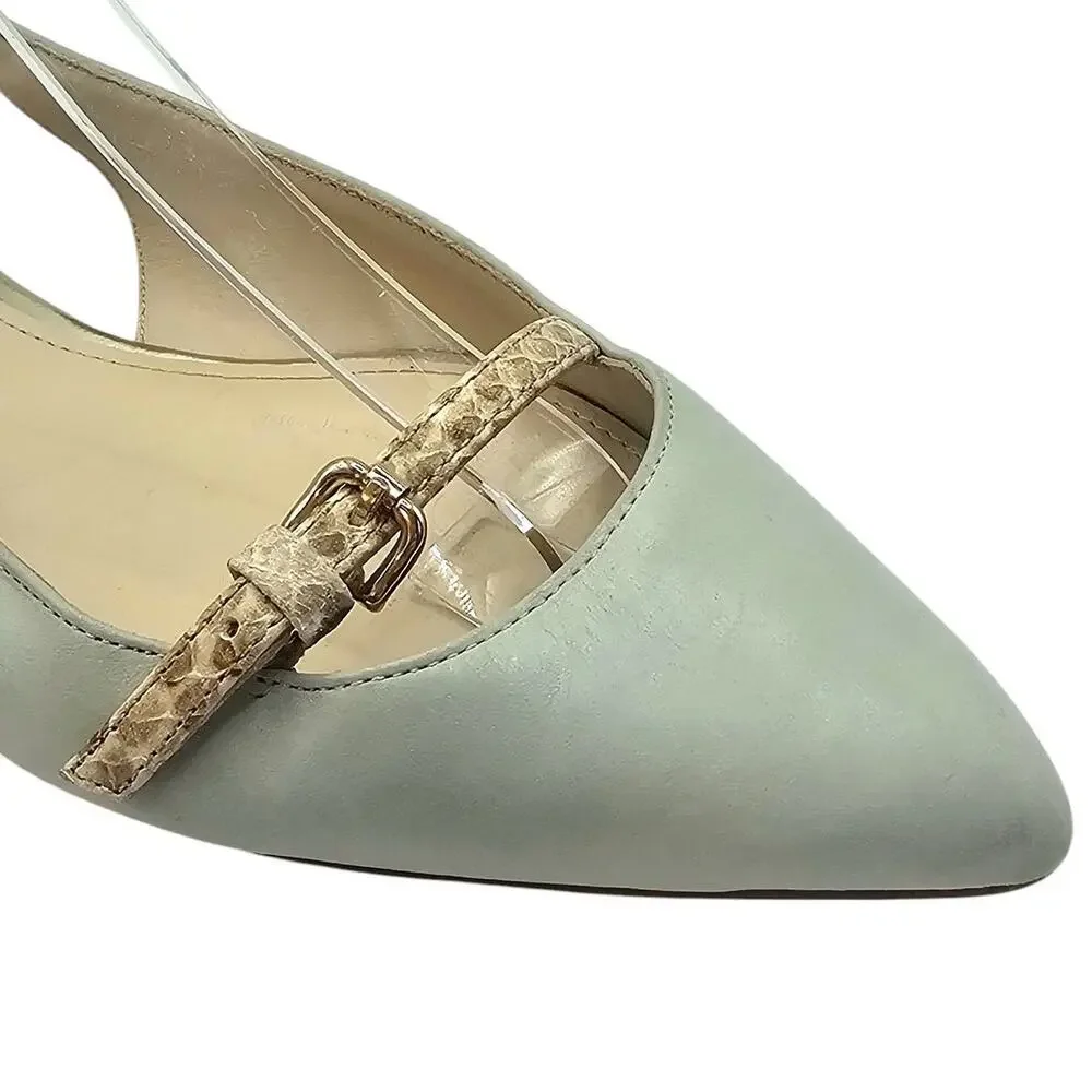 Coach Wooster Blue Green Snakeskin Leather Slingback Pointed Toe Flats - Picture 8 of 11